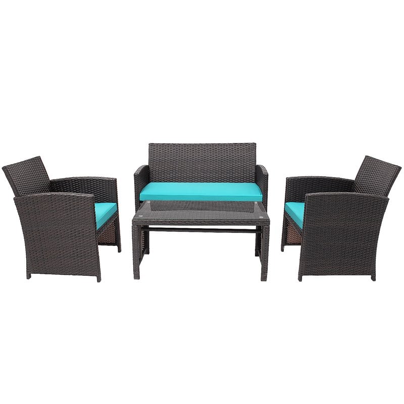 Costway 4-piece Contemporary Rattan Patio Furniture Set in Turquoise