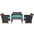 Costway 4-piece Contemporary Rattan Patio Furniture Set in Turquoise
