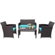 Costway 4-piece Contemporary Rattan Patio Furniture Set in Turquoise