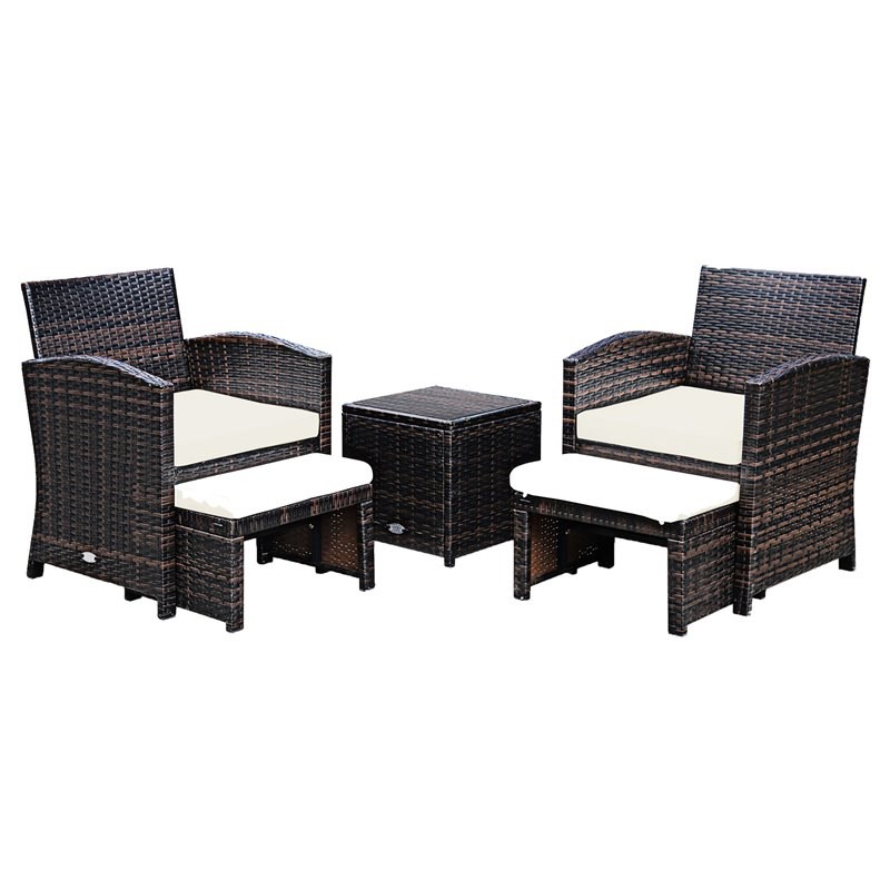 Costway 5-piece Rattan Patio Wicker Furniture Set with Cushion in White