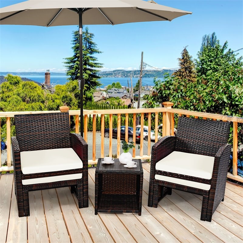 Costway 5-piece Rattan Patio Wicker Furniture Set with Cushion in White