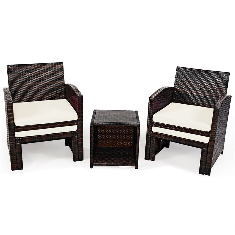 Costway 5-piece Rattan Patio Wicker Furniture Set with Cushion in White