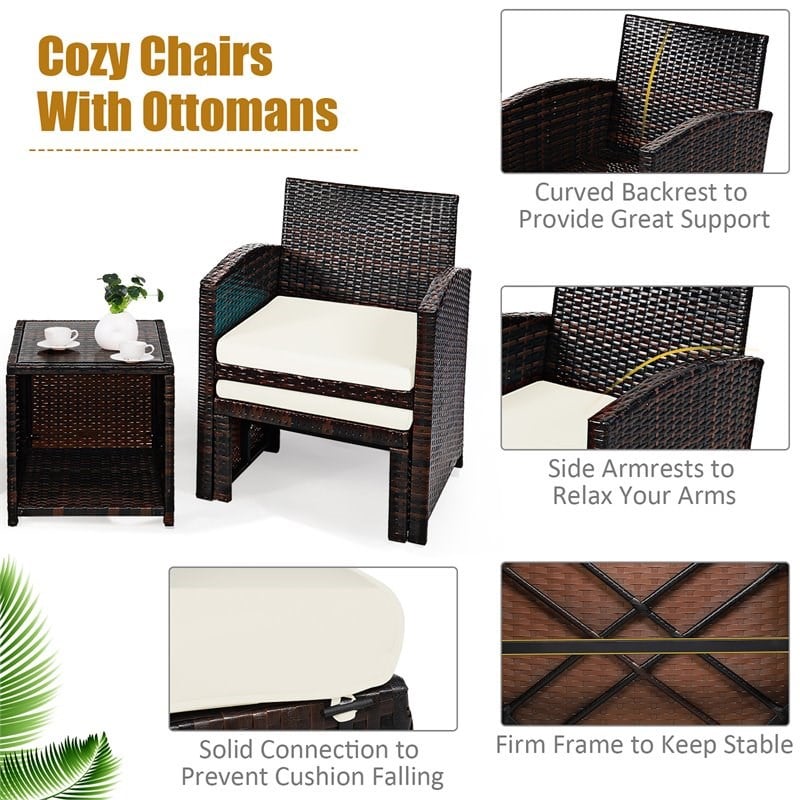 Costway 5-piece Rattan Patio Wicker Furniture Set with Cushion in White