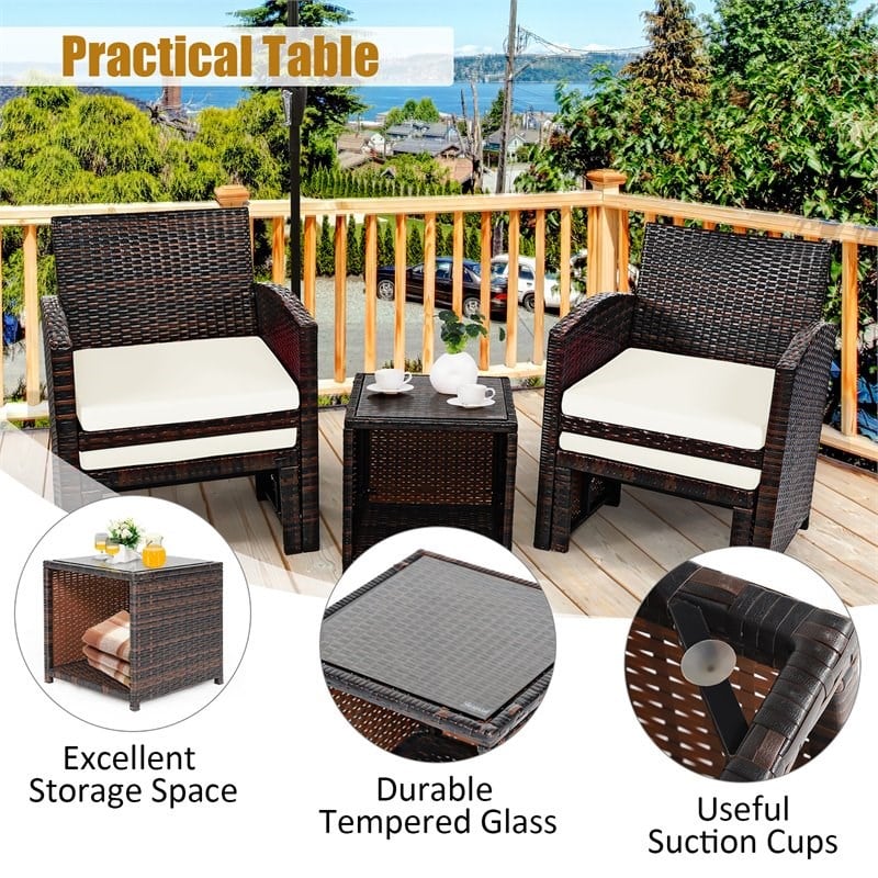 Costway 5-piece Rattan Patio Wicker Furniture Set with Cushion in White