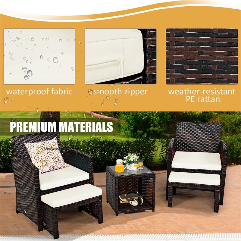 Costway 5-piece Rattan Patio Wicker Furniture Set with Cushion in White