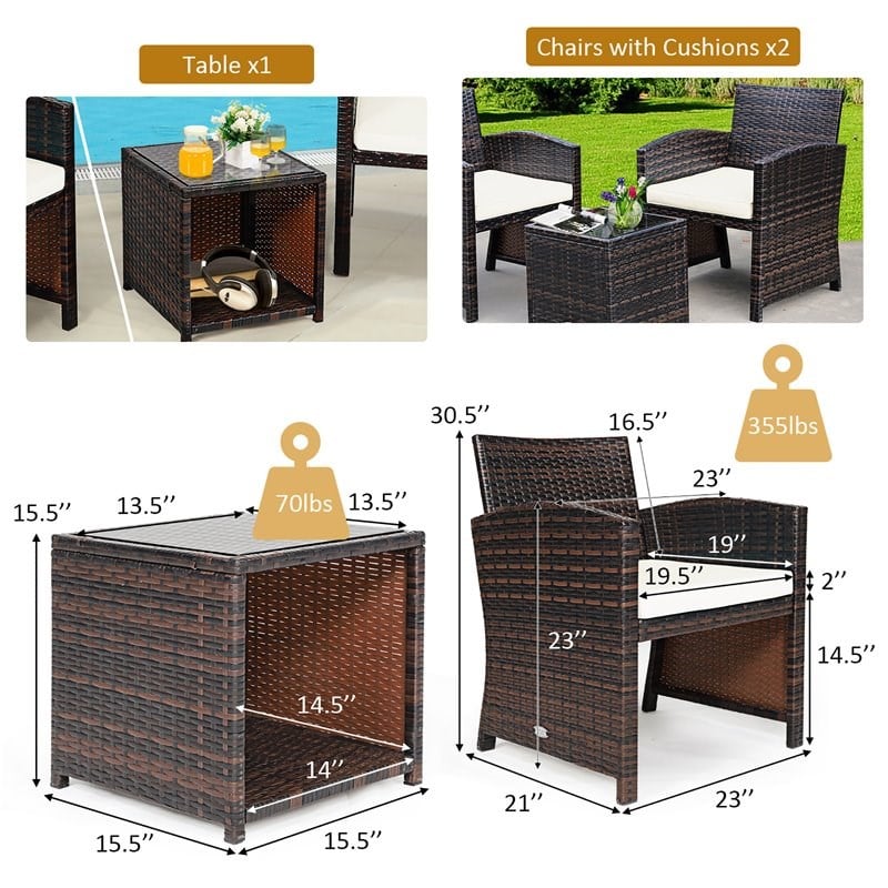 Costway 5-piece Rattan Patio Wicker Furniture Set with Cushion in White