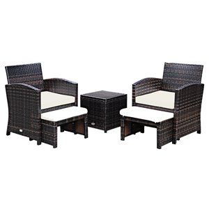 costway 5-piece rattan patio wicker furniture set with cushion in white
