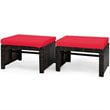 Costway Patio Rattan Ottomans/Footrests in Red Cushioned Seat (Set of 2)