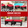 Costway Patio Rattan Ottomans/Footrests in Red Cushioned Seat (Set of 2)