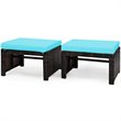Costway Patio Rattan Ottomans/Footrests in Turquoise Cushioned Seat (Set of 2)