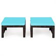 Costway Patio Rattan Ottomans/Footrests in Turquoise Cushioned Seat (Set of 2)