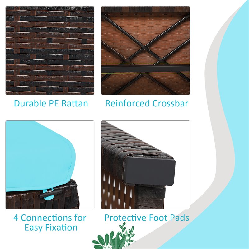 Costway Patio Rattan Ottomans/Footrests in Turquoise Cushioned Seat (Set of 2)