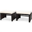 Costway Patio Rattan Ottomans/Footrests in White Cushioned Seat (Set of 2)