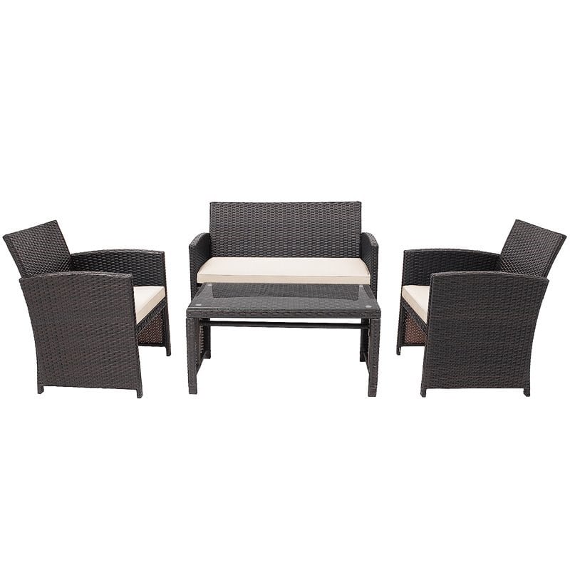 Costway 4-piece Contemporary Rattan Patio Furniture Set in White