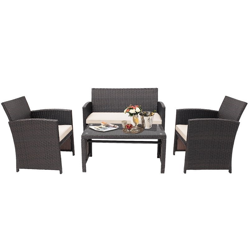 Costway 4-piece Contemporary Rattan Patio Furniture Set in White