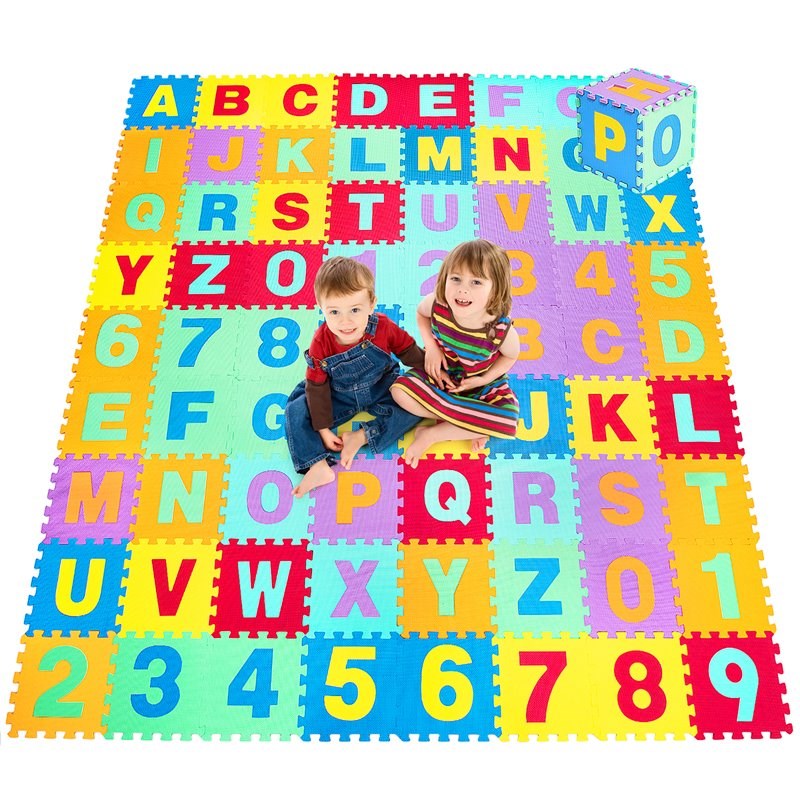 Costway Babyjoy 72-piece Kids Foam Interlocking Puzzle Play Mats in Multi-Color