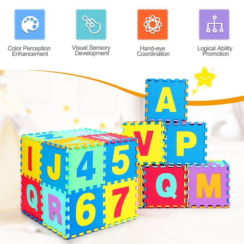 Costway Babyjoy 72-piece Kids Foam Interlocking Puzzle Play Mats in Multi-Color