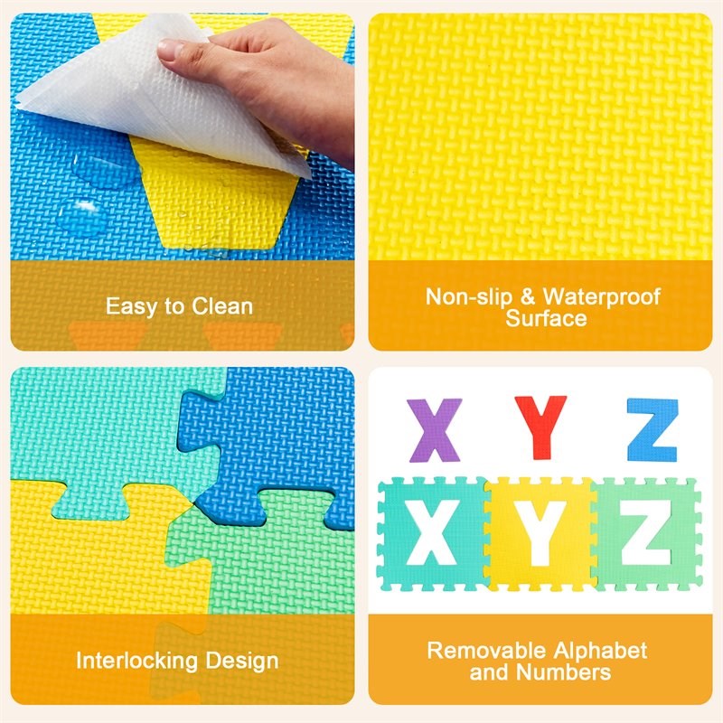 Costway Babyjoy 72-piece Kids Foam Interlocking Puzzle Play Mats in Multi-Color