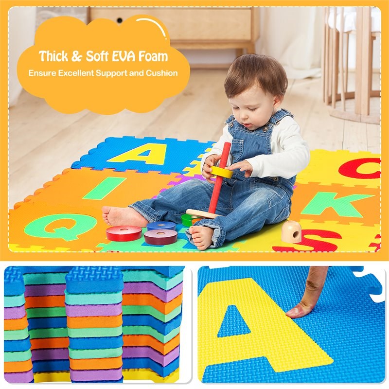 Costway Babyjoy 72-piece Kids Foam Interlocking Puzzle Play Mats in Multi-Color