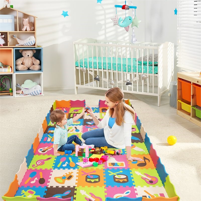 Costway 125-piece Baby Foam Interlocking Play Mat Set in Multi-Color