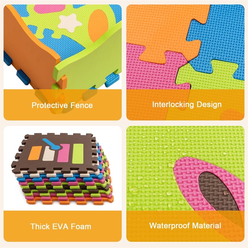 Costway 125-piece Baby Foam Interlocking Play Mat Set in Multi-Color