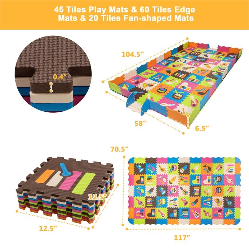 Costway 125-piece Baby Foam Interlocking Play Mat Set in Multi-Color
