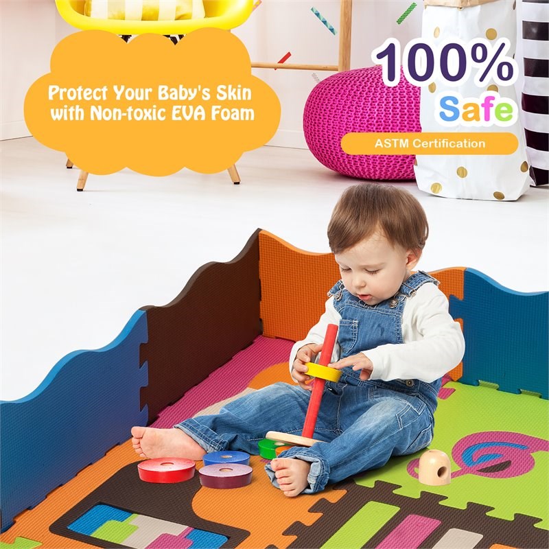 Costway 125-piece Baby Foam Interlocking Play Mat Set in Multi-Color