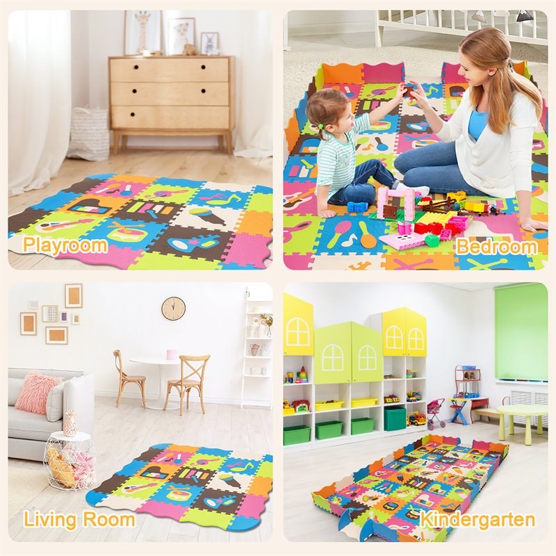Costway 125-piece Baby Foam Interlocking Play Mat Set in Multi-Color