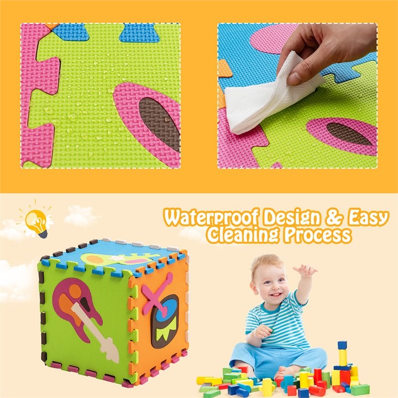 Costway 125-piece Baby Foam Interlocking Play Mat Set in Multi-Color