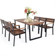 Costway 7-piece Acacia Wood Patio Dining Set with Umbrella Hole in Brown
