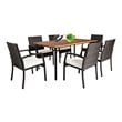 Costway 7-piece Rattan and Steel Patio Dining Set with Umbrella Hole in Brown