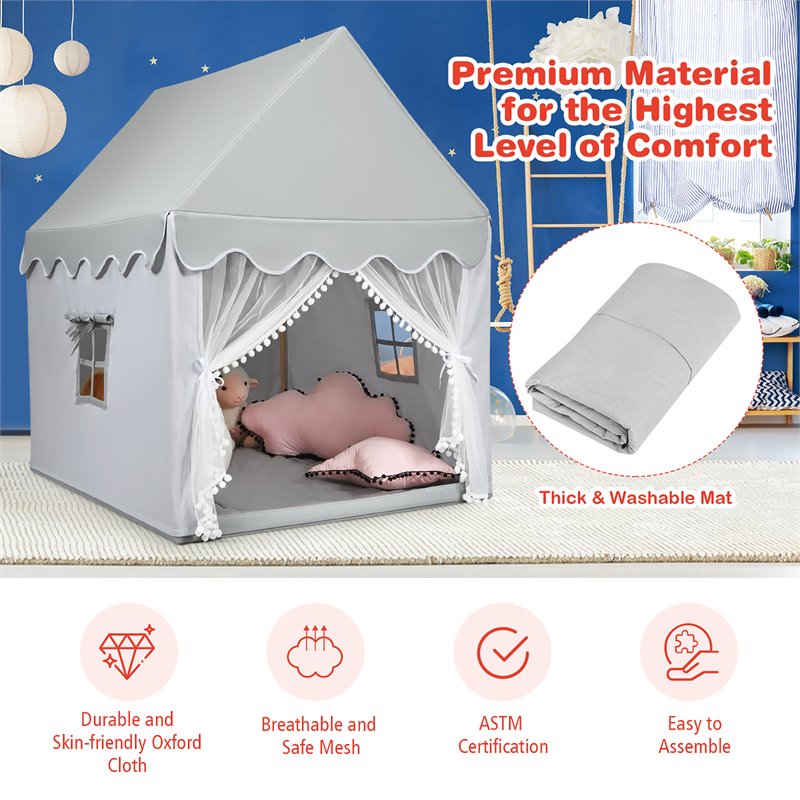 Costway Large Kids Play Tent/Playhouse Children/Castle Fairy Tent in Mat Gray