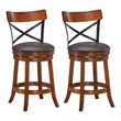 Costway 25'' Metal Swivel Bar Stools with Rubber Wood Legs in Brown (Set of 2)