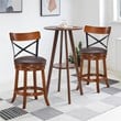 Costway 25'' Metal Swivel Bar Stools with Rubber Wood Legs in Brown (Set of 2)
