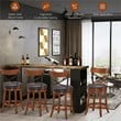 Costway 25'' Metal Swivel Bar Stools with Rubber Wood Legs in Brown (Set of 2)