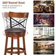 Costway 25'' Metal Swivel Bar Stools with Rubber Wood Legs in Brown (Set of 2)