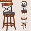 Costway 25'' Metal Swivel Bar Stools with Rubber Wood Legs in Brown (Set of 2)