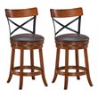 Costway 25'' Metal Swivel Bar Stools with Rubber Wood Legs in Brown (Set of 2)