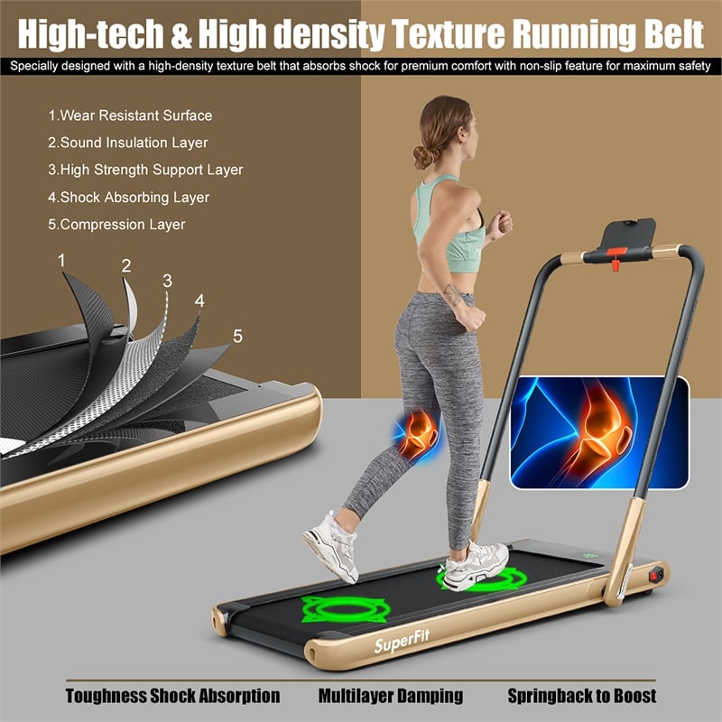 SuperFit 2.25HP 2-in-1 Folding Treadmill W/Remote Control  Golden Plastic
