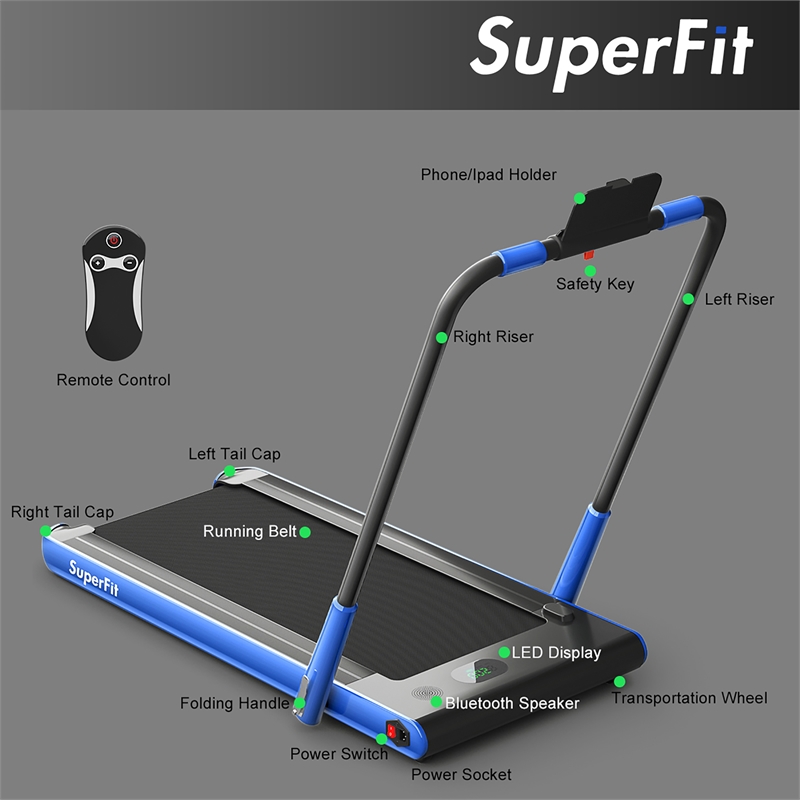 SuperFit 2.25HP 2 in 1 Navy Folding Under Desk Treadmill Remote Control Plastic