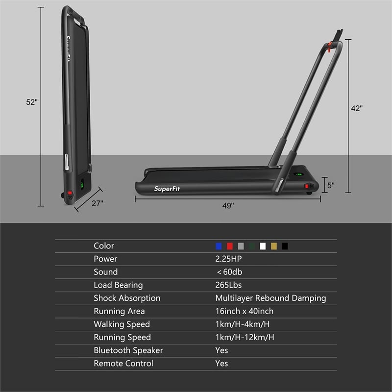Superfit 2.25HP 2 in 1 Folding Treadmill W/ Remote Control Black Plastic