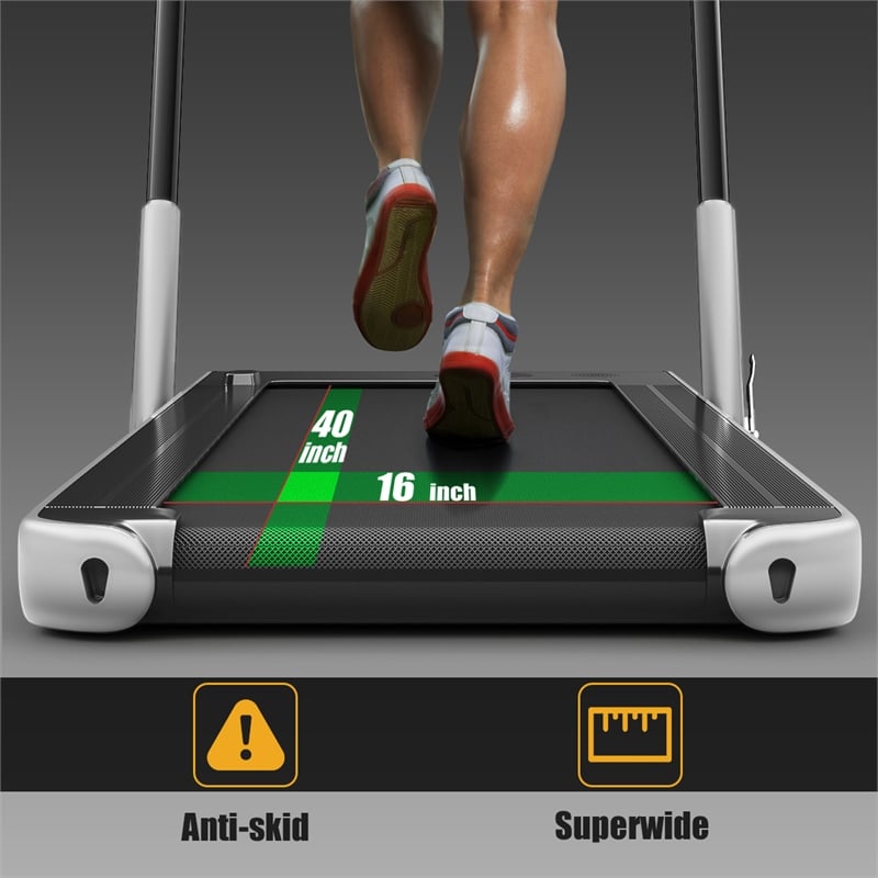 SuperFit 2.25HP 2-in-1 Folding Treadmill W/Speaker Controller APP Silver Plastic