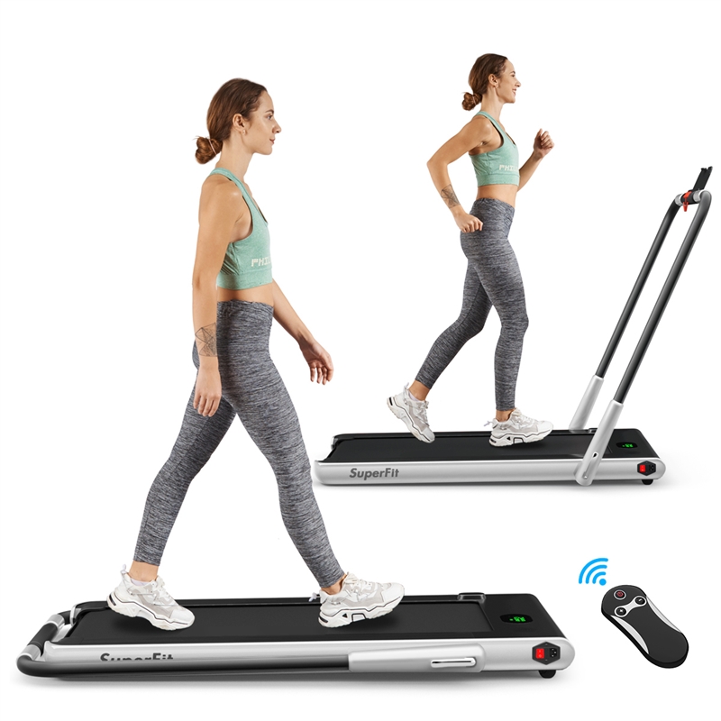 SuperFit 2.25HP 2-in-1 Folding Treadmill W/Speaker Controller APP Silver Plastic