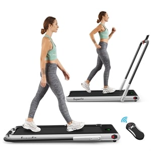 superfit 2.25hp 2-in-1 folding treadmill w/speaker controller app silver plastic