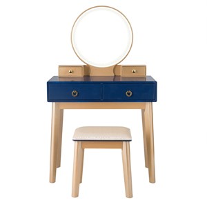costway vanity makeup table touch screen 3 lighting modes navy