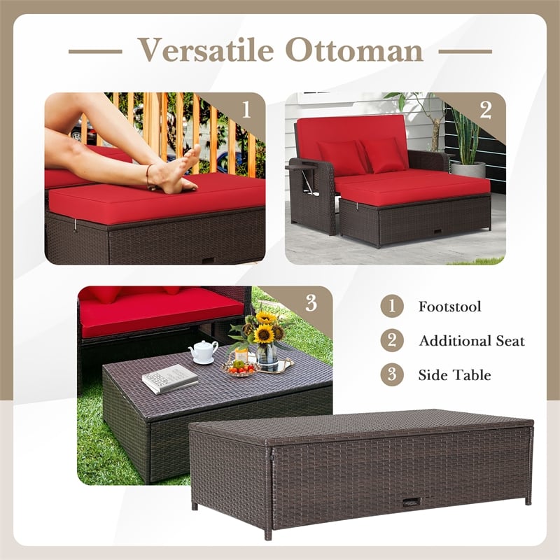 Costway Patio Rattan Daybed Lounge Red
