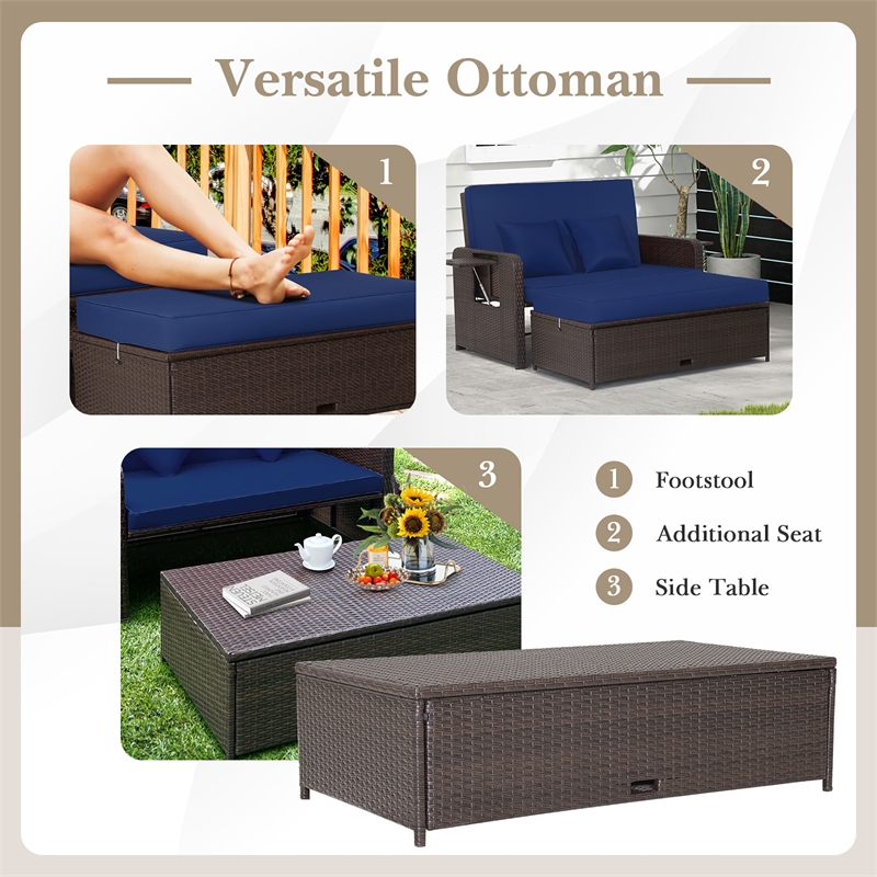 Costway Patio Rattan Daybed Lounge Navy
