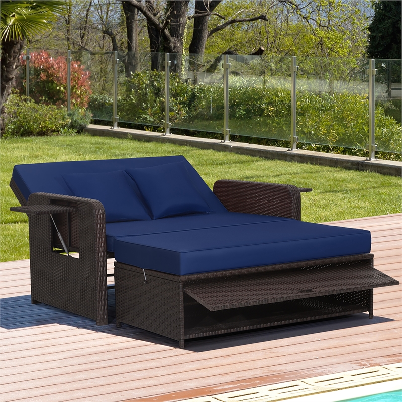 Costway Patio Rattan Daybed Lounge Navy