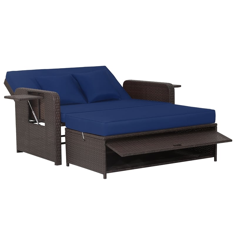 Costway Patio Rattan Daybed Lounge Navy