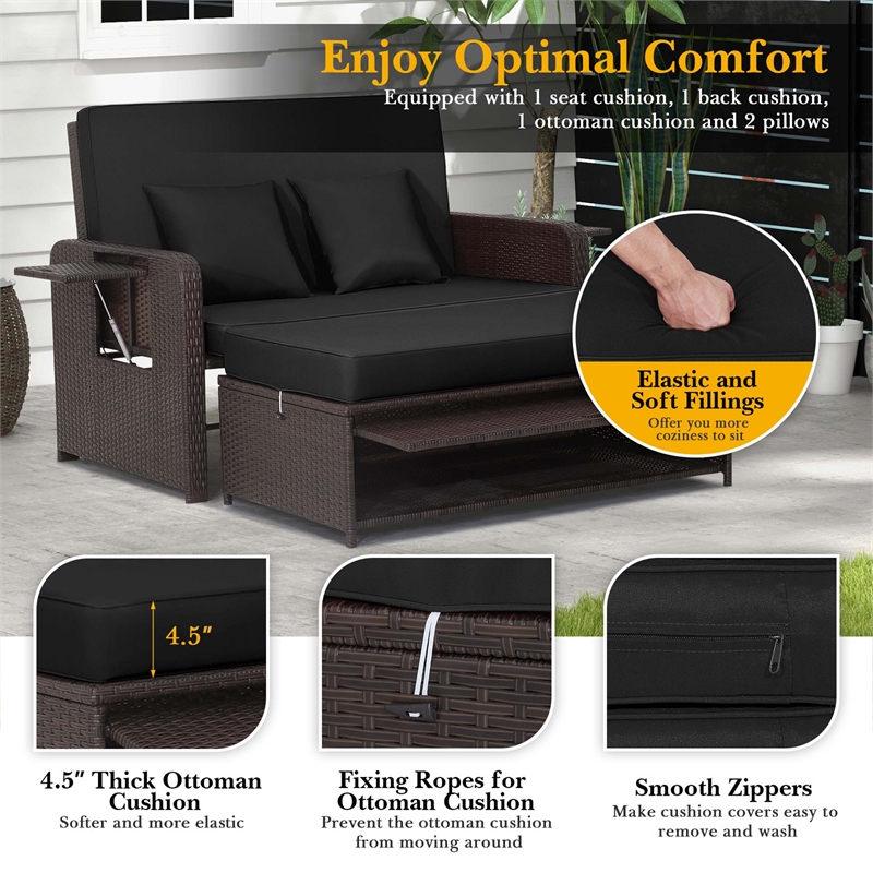 Costway Patio Rattan Daybed Lounge Black